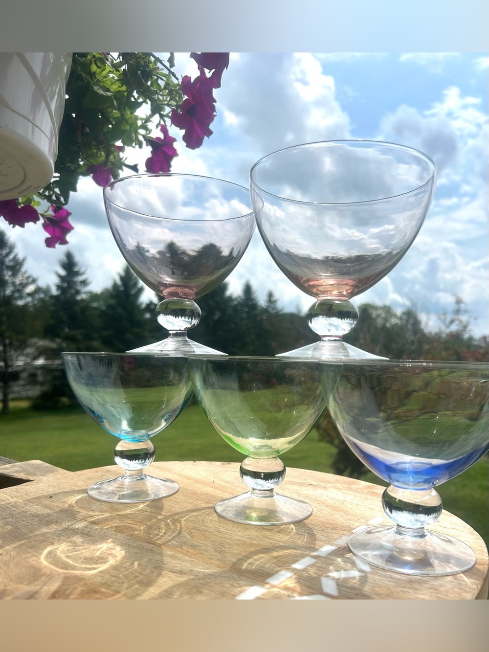 Mid Century Modern Set Of 5 Low Sherbert/ Champagne Glasses
Colored